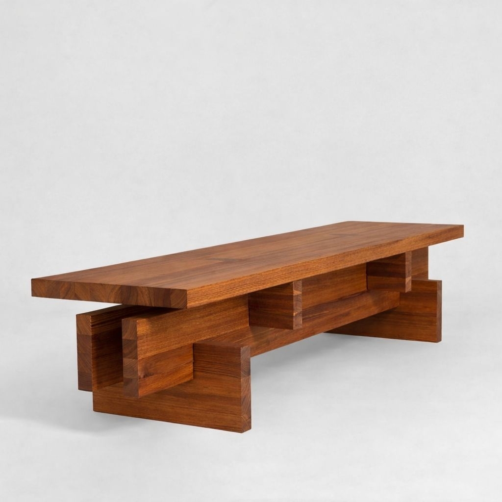 Meja Kayu Mahoni Solid 180cm – Finishing Walnut Brown | Meja TV / Coffee Table Minimalis