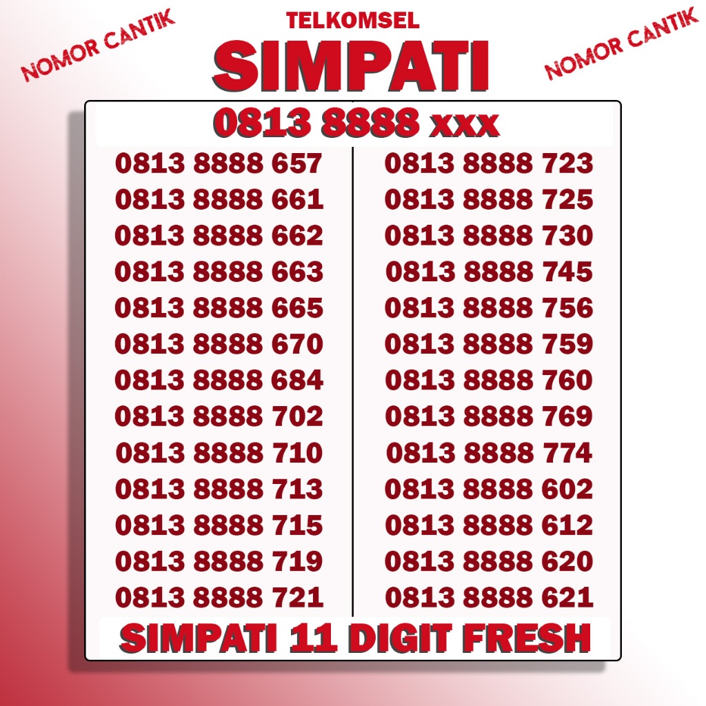 Simpati Cantik 4G LTE 11 digit seri 8 9 10