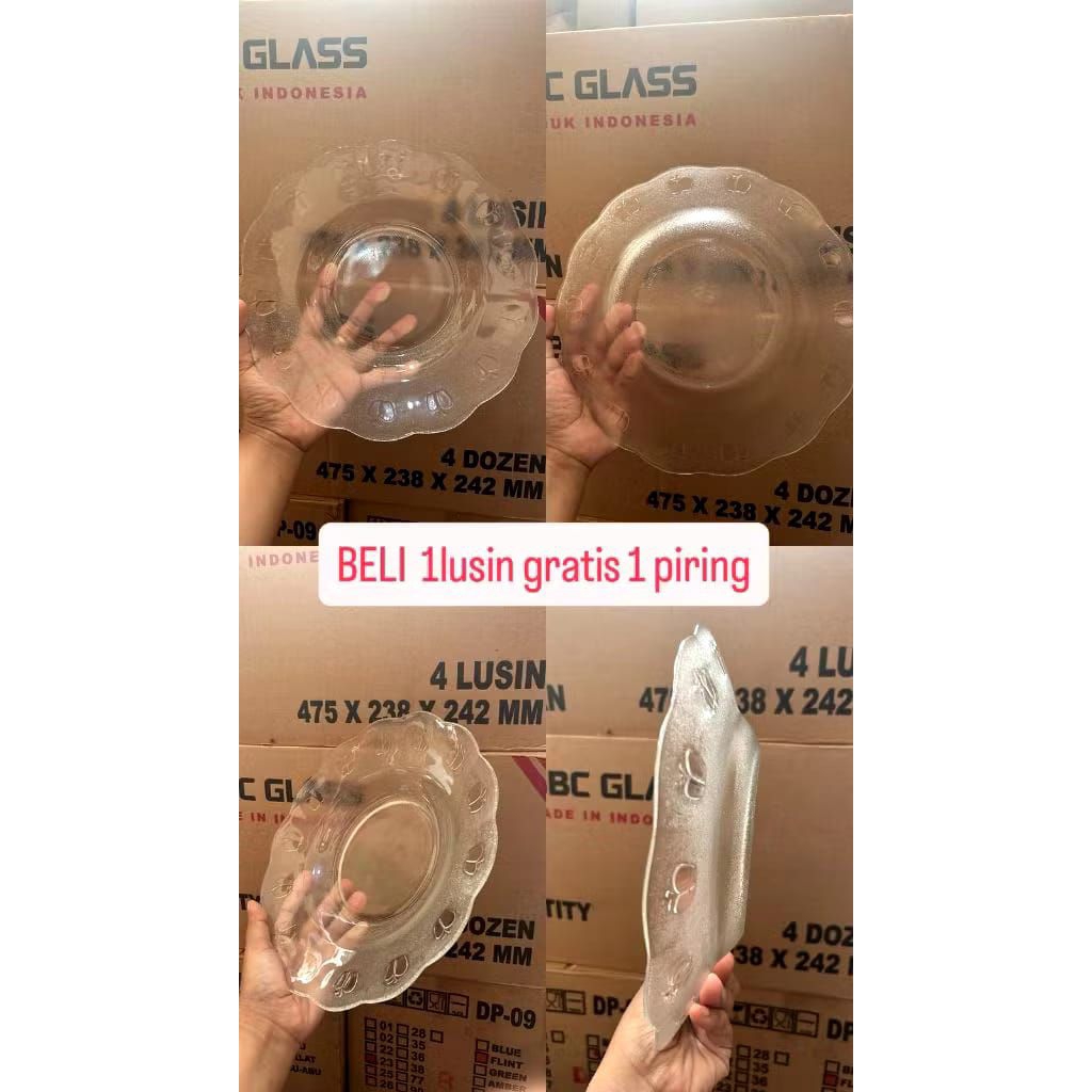 piring kaca 1 Lusin Piring Makan Beling
