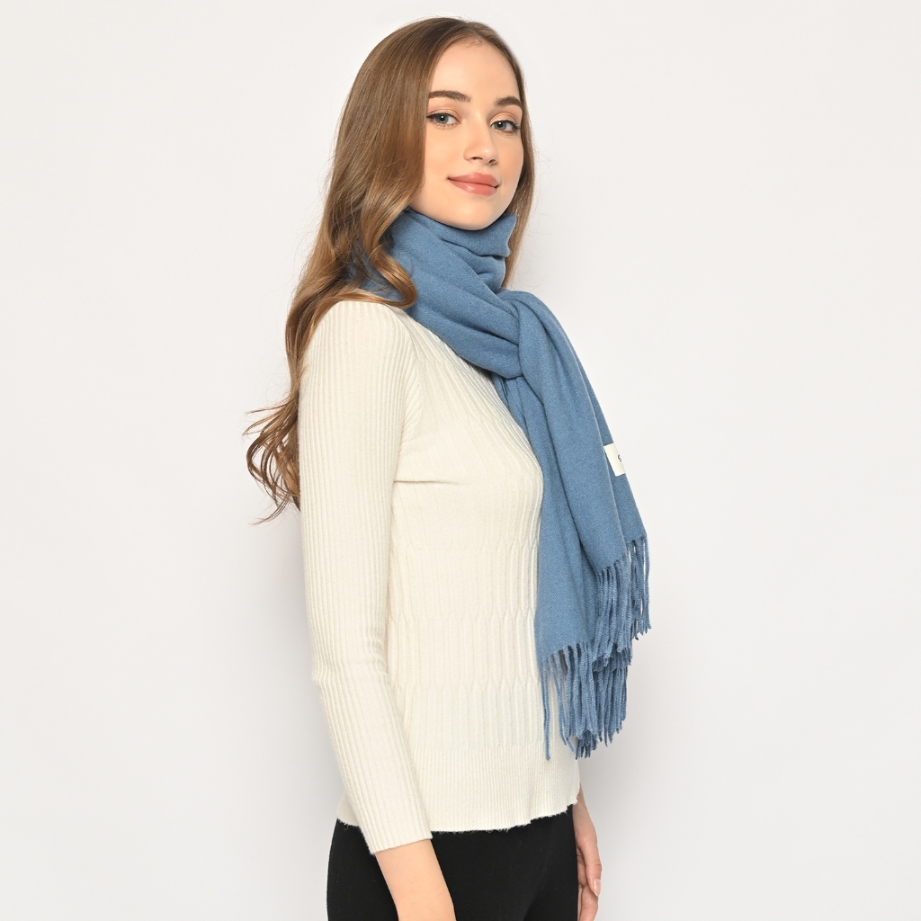 Syal Musim Dingin Scarf Knit Rajut Motif Premium Style Selendang Wol Bulu Domba Thermal Heattech