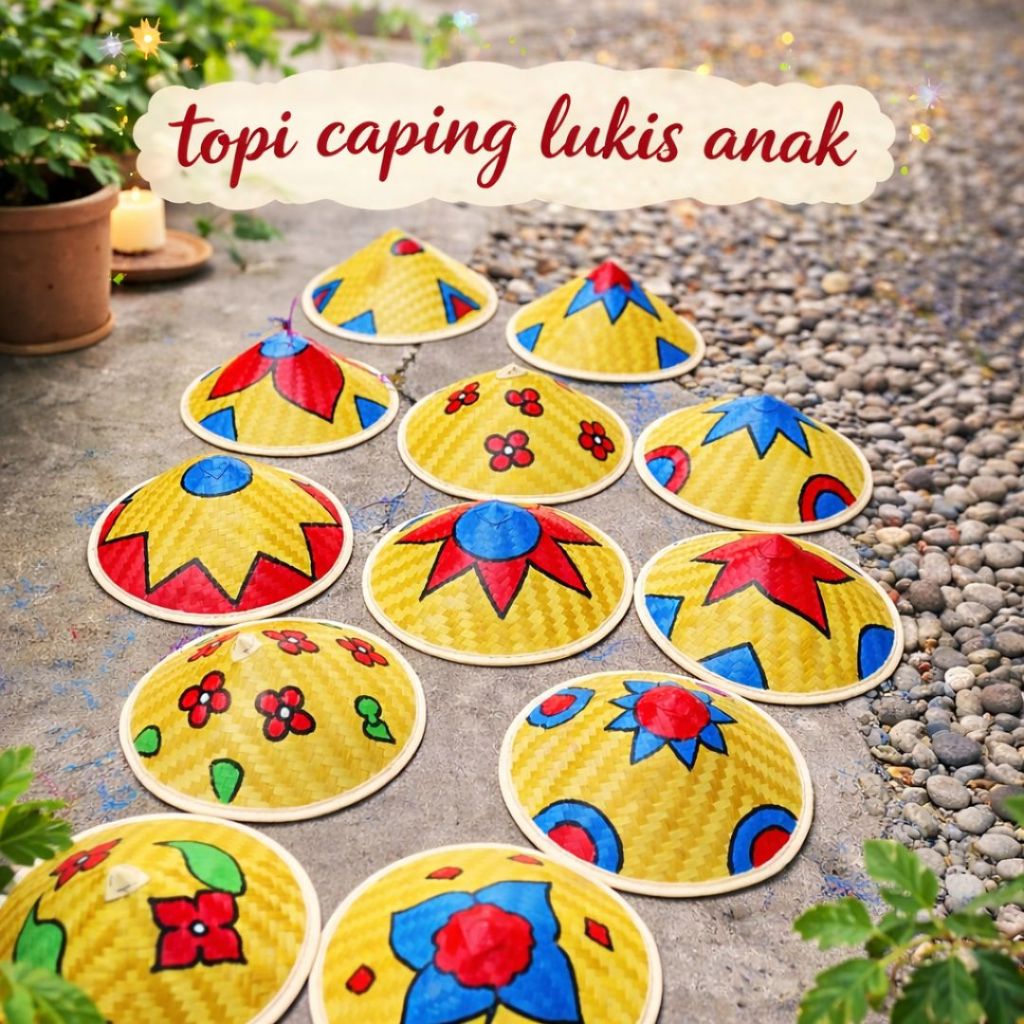 BEST SELLER Topi caping lukis unik - topi caping petani - caping lukis anak dan dekorasi