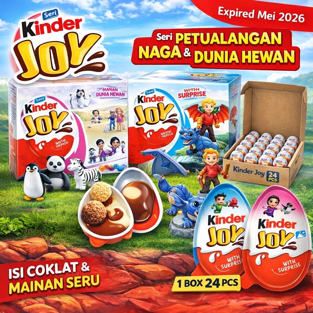 Kinder Joy 1 Box Isi 24 PCS – Coklat Telur Mainan Anak – Double Box – Exp 05/2026 – Original