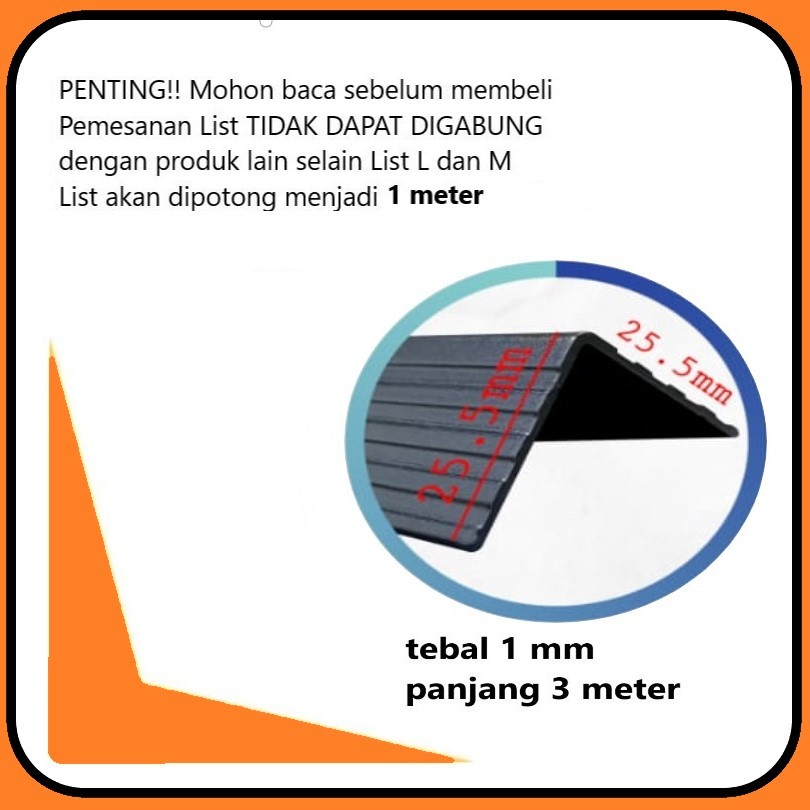AUTO NET Lis L Alumunium hitam Hardcase List Siku L Flight case 3 meter HITAM