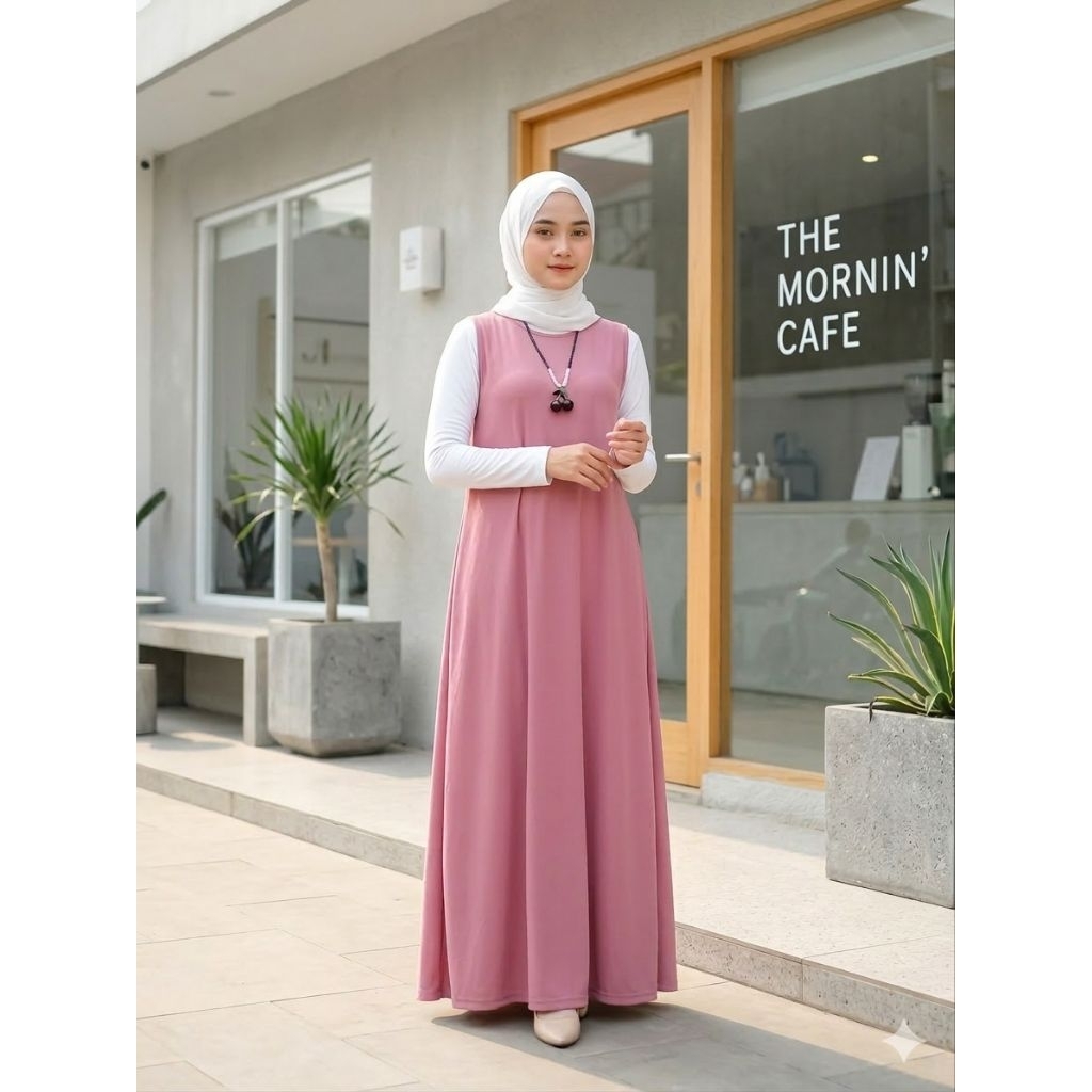 Gamis Jersey Kutung | Maxy Jersey Tanpa Lengan | Dress Jersey Kutung | Gamis Ucansee | Manset Dress 