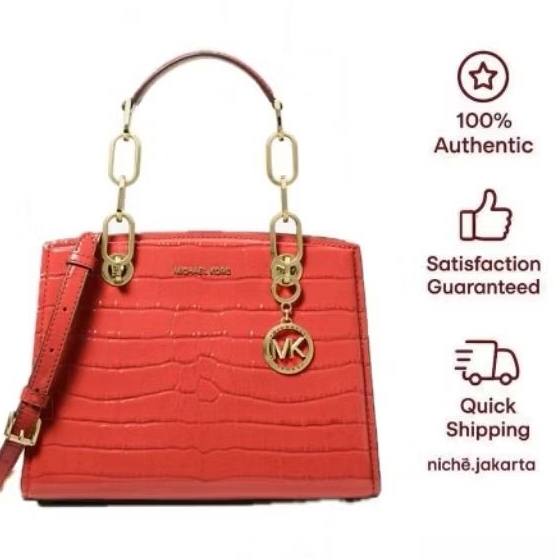 MK CYNTHIA Small Crocodile Embossed Leather Satchel