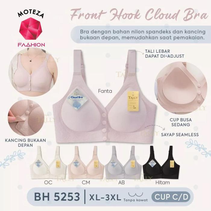 Tally 5253 CLOUD Bra BH Wanita Seamless | Busa Sedang Cup C - D | Tanpa Kawat | Kancing Depan Front 