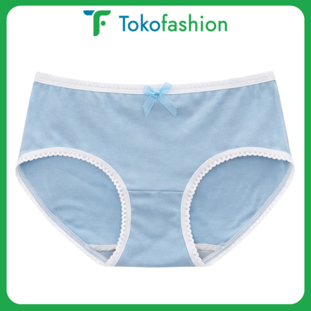 Tokofashion Cd Imut Fashion Jepang Celana Dalam Wanita Katun Mid Waist Motif Biru CD1089