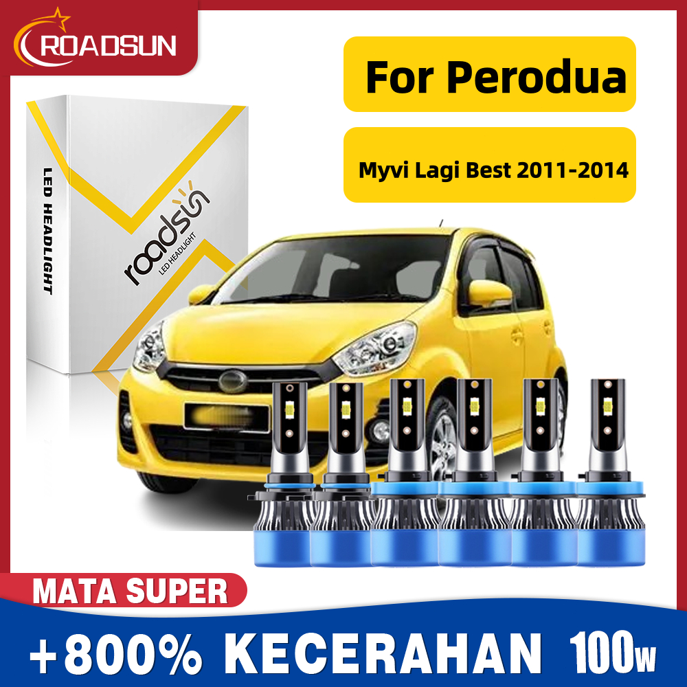 Cocok untuk Perodua Myvi Lagi Best 2011-2014  LED Lampu Depan Mobil Bohlam Low Beam High Beam Lampu 