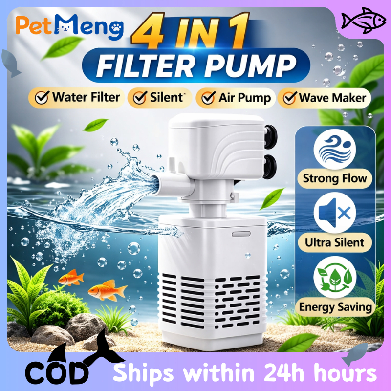 Pompa Filter Akuarium 4-in-1 | Pompa Submersible Silent, Pompa Oksigen, Pengganti Air, Pembuat Gelom