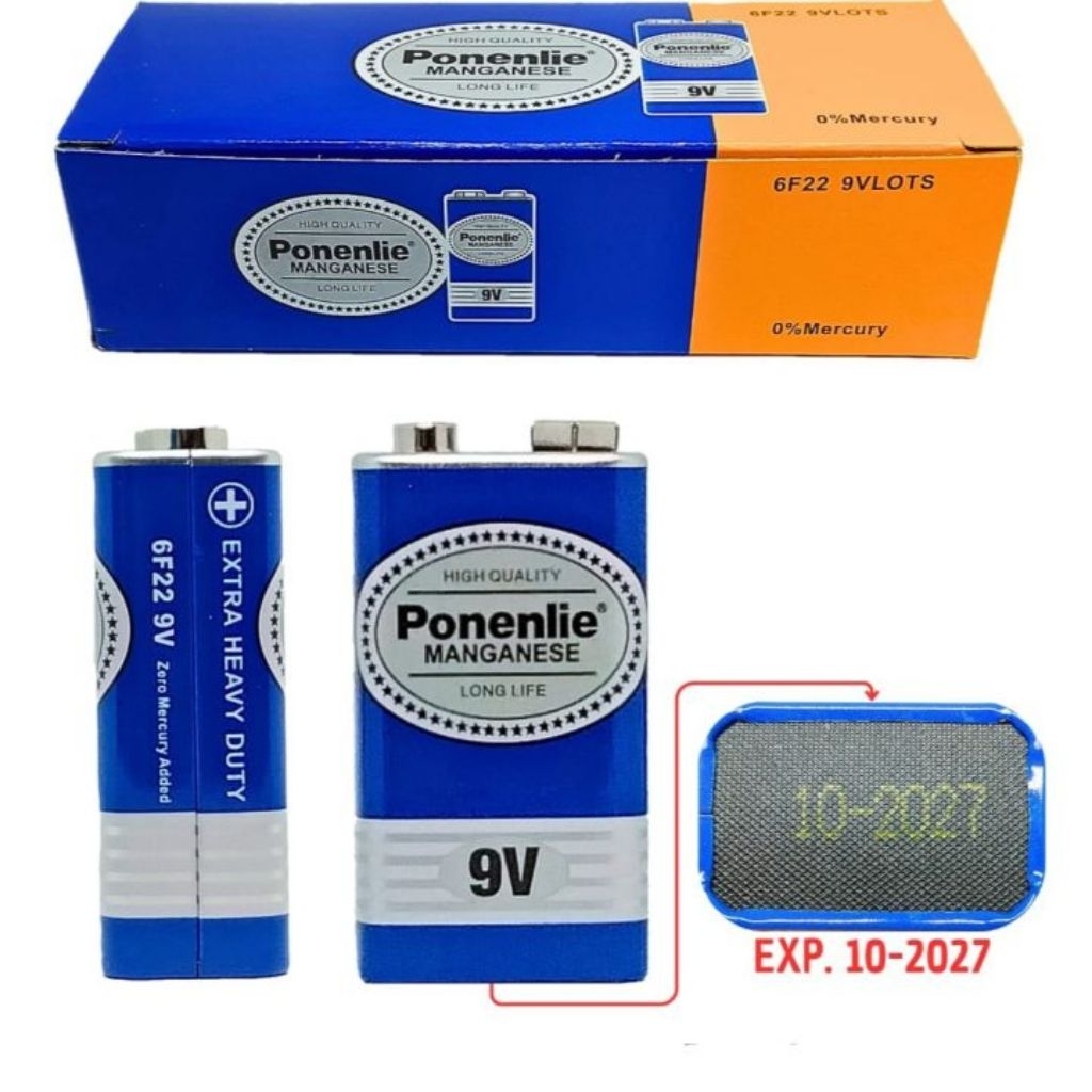 Baterai Kotak 9v 9 volt PONENLIE 6F22 Baterai Mic