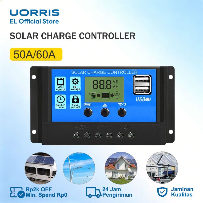 Solar Charge Controller LCD LED Display Solar Cell PWM 12V 30A 50A 60A USB Panel Surya Charge / Peng