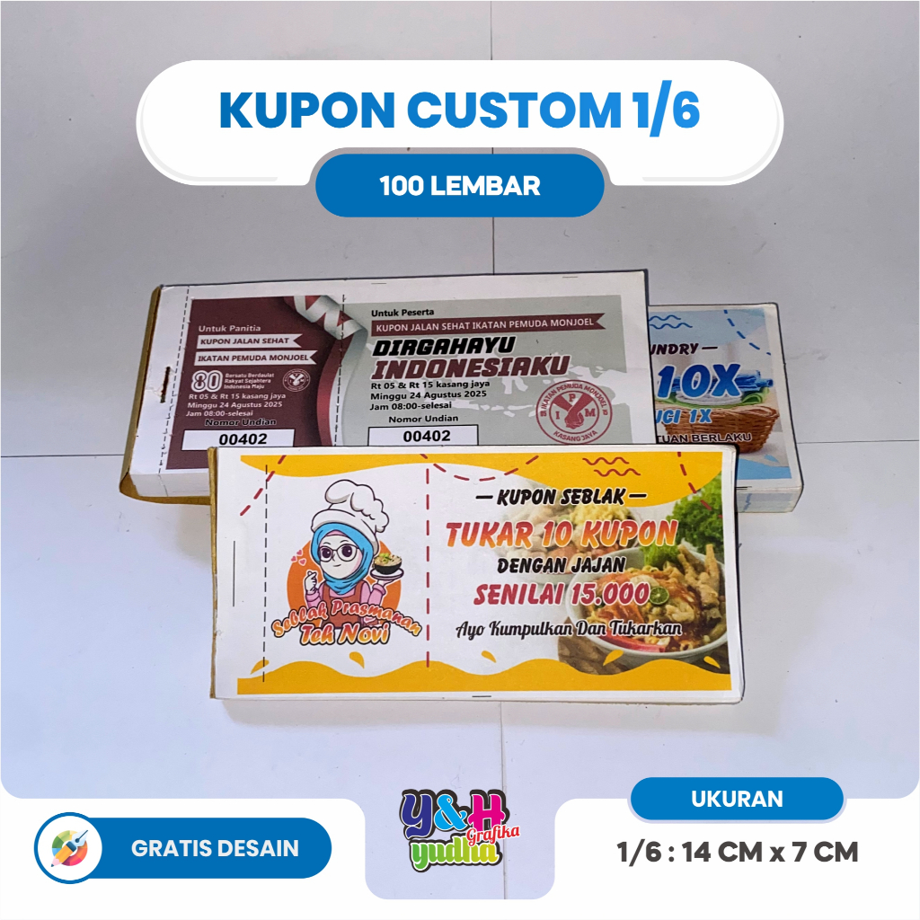 KUPON 17 AGUSTUS CUSTOM JALAN SANTAI DOORPRIZE GRATIS DESAIN ISI 100 LEMBAR Y&H YUDHA GRAFIKA