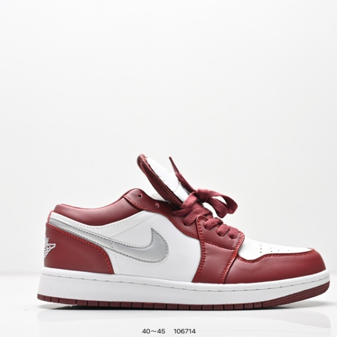 Sepatu Air Jordan 1 Low Putih Merah Maroon Pria Wanita Premium Anti Slip
