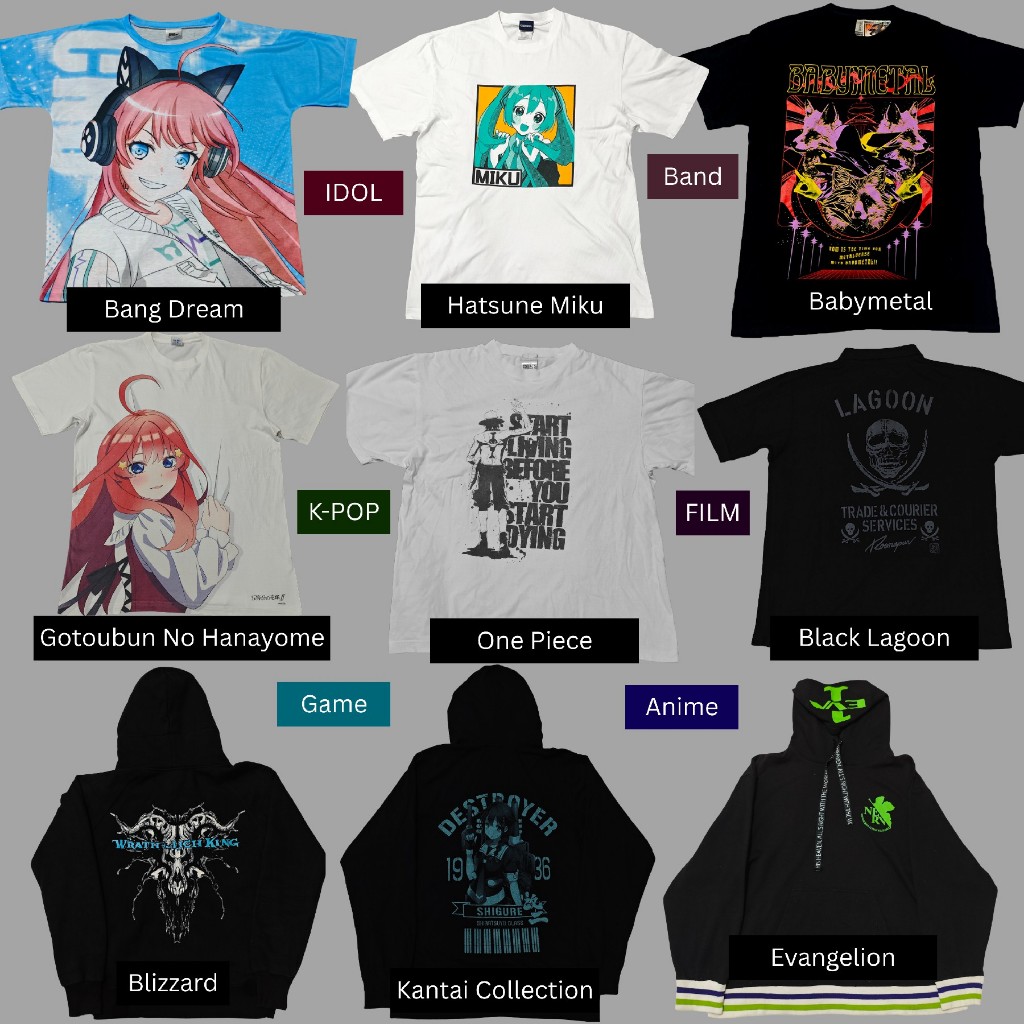 Kaos Anime, Film, Music, Idol, K-POP, GAME, dan Band Jepang