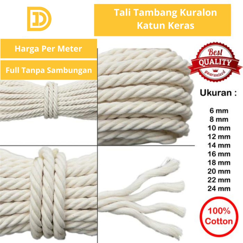 Tali Tambang Besar 14mm 16mm Katun Keras Kuralon Guralon Putih Dadung
