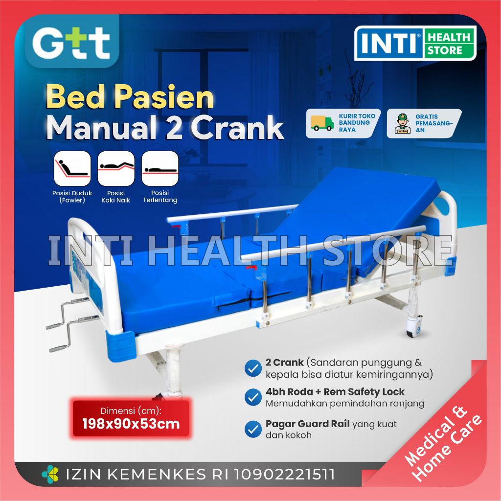 GTT | Bed Pasien Ranjang 2 Crank | Tempat Tidur Pasien