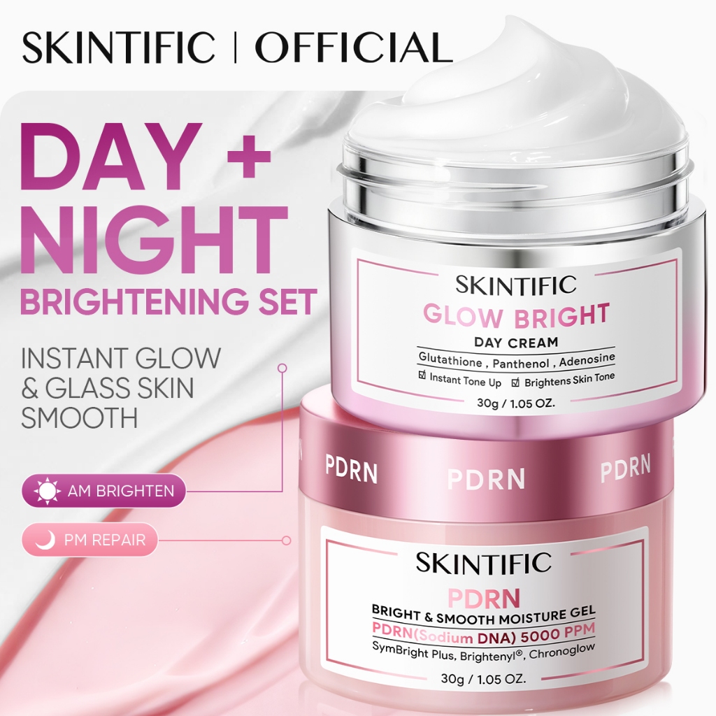 SKINTIFIC Day & Night Cream Set – Glow Bright Day Cream + PDRN Bright & Smooth Moisture Gel – Krim W