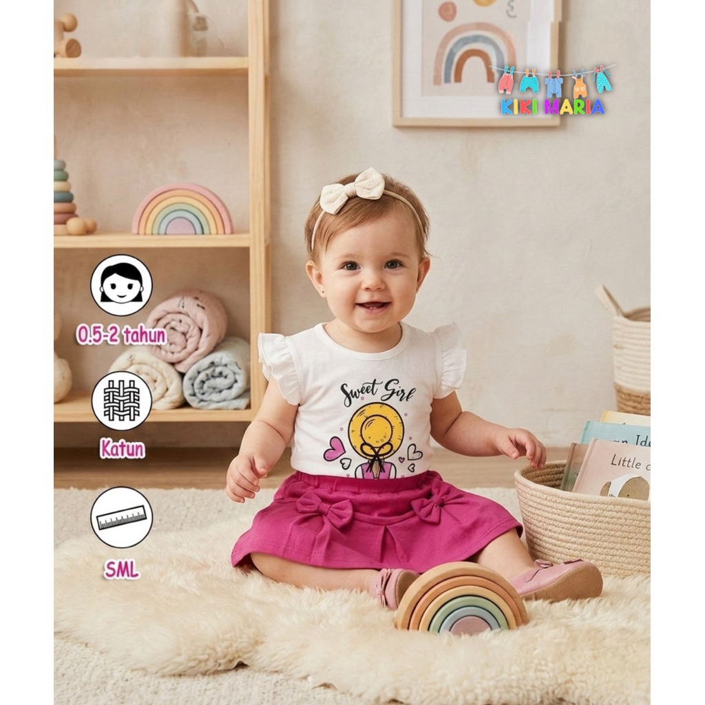 (COD) KIKIMARIA KIDS - SETELAN ANAK PEREMPUAN KATUN ASLI / ROK CELANA BRANDED / BAJU BAYI PEREMPUAN 