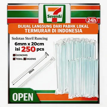 Sedotan Steril Bening 6mm 20cm / Sedotan Plastik Transparan - Isi 250 Pcs