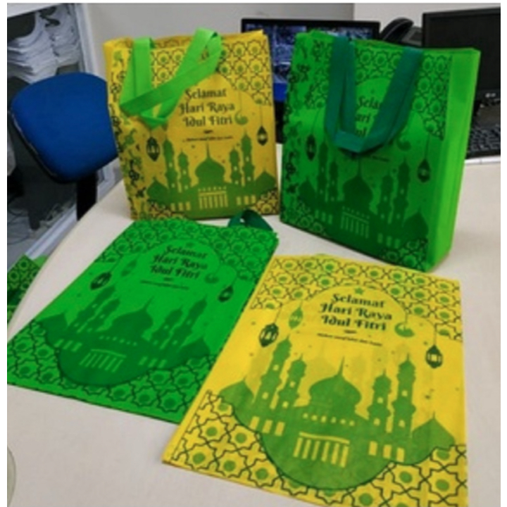 Tas Kain Spunbond Goodie Bag 30x40 Lebaran Idul Fitri Tali Lipatan Polos Print / Goodie bag / kanton