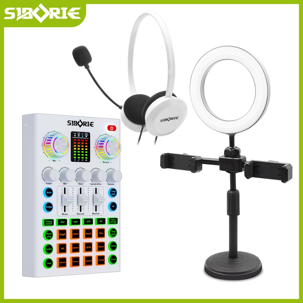 Siborie Soundcard A9+H1-A/W1 Headphone+Ring light Live Streaming Of All Kit Equipment Sound Card