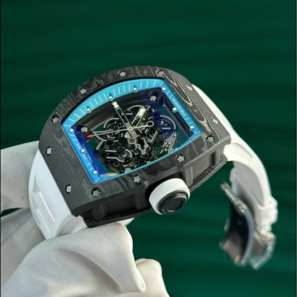 JAM TANGAN RM055 CARBON RUBBER WHITE MANUAL WINDING DM 42MM