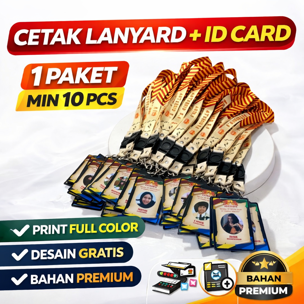 CETAK LANYARD CUSTOM + ID CARD PVC + HOLDER | PAKET TALI ID CARD FULL COLOR | MIN 10PCS