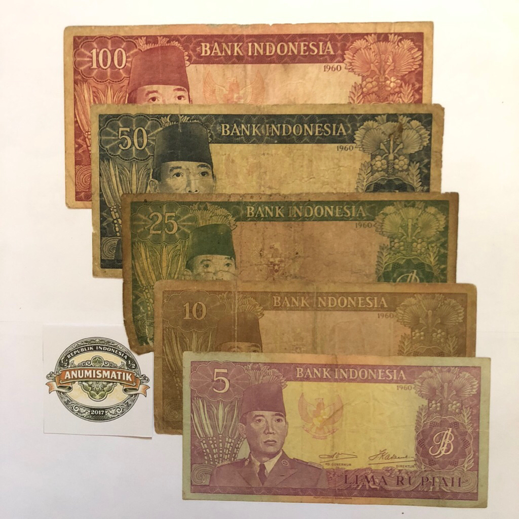 Uang Kertas Kuno 1 - 100 Rupiah Tahun 1960 /1964 Kondisi Aunc - f Original Koleksi Nostalgia