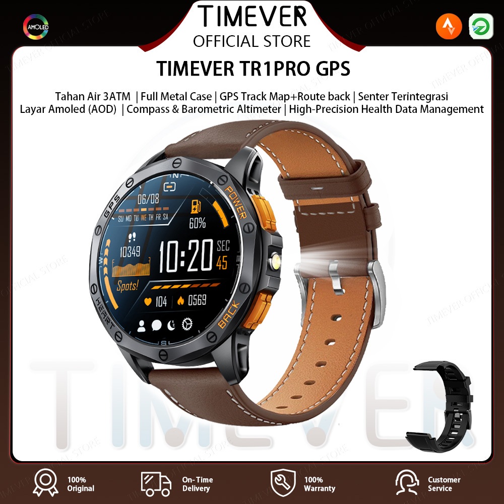 TIMEVER TR1PRO GPS jam tangan pintar bluetooth smartwatch 3ATM tahan air smart watch sports jam tang