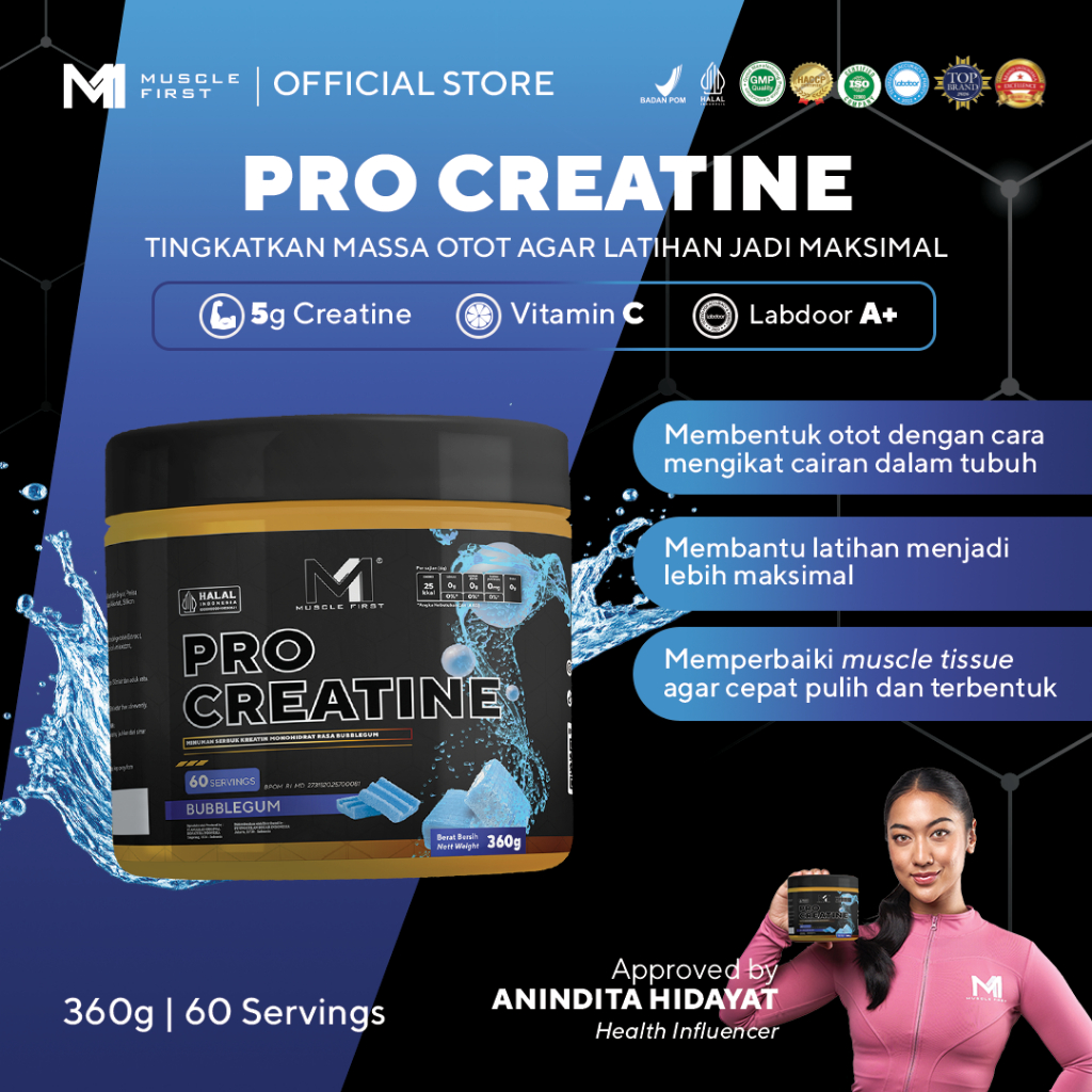 MUSCLE FIRST Pro Creatine 360gr - Menambah Massa Otot Suplemen Fitness