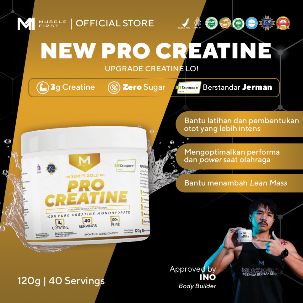 MUSCLE FIRST New Pro Creatine Creapure - Menambah Massa Otot Suplemen Fitness