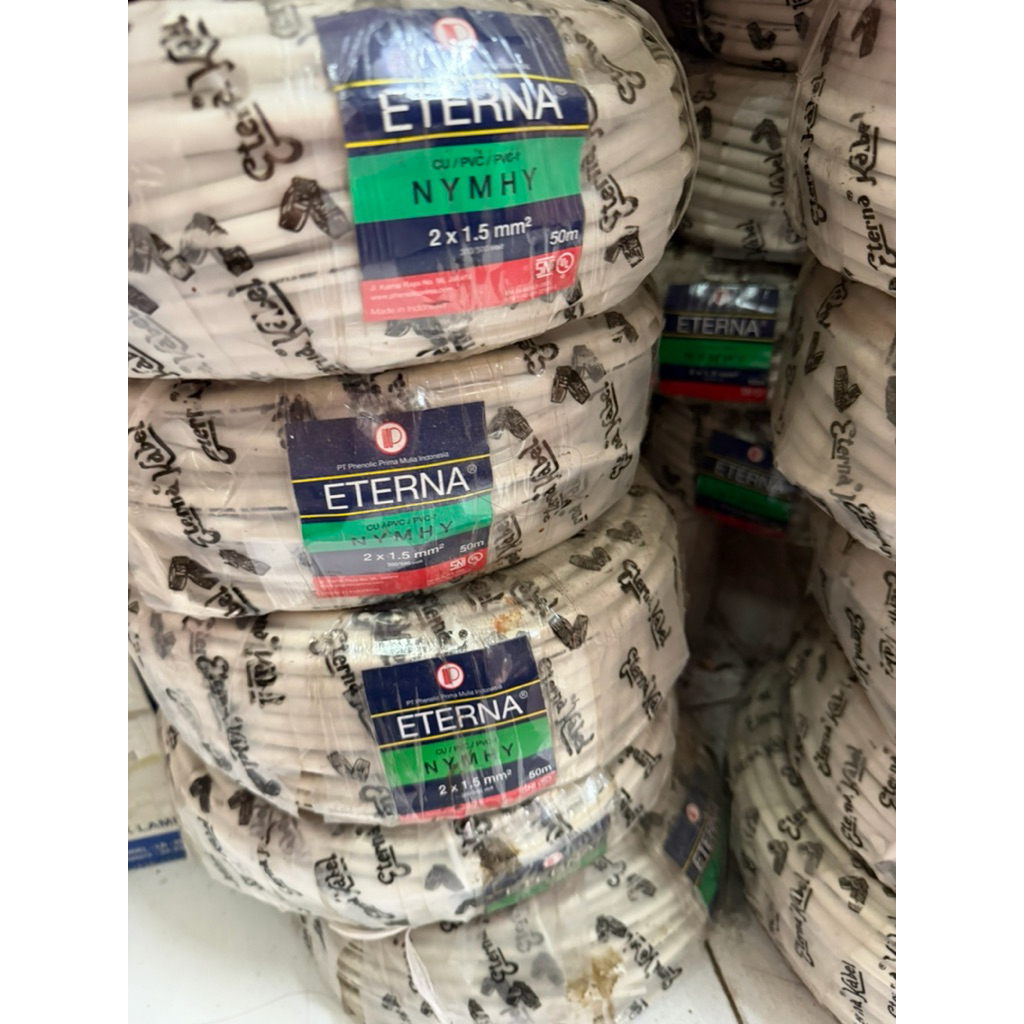 Kabel ETERNA 2x1,5 NYMHY Serabut kabel listrik 1 Roll 50 meter