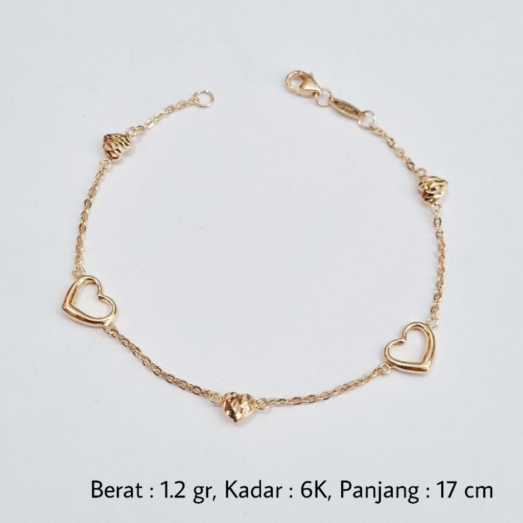 Gelang Rantai Emas Asli 6K UBS 1.2 Gram Model Hati 17 cm - MA8