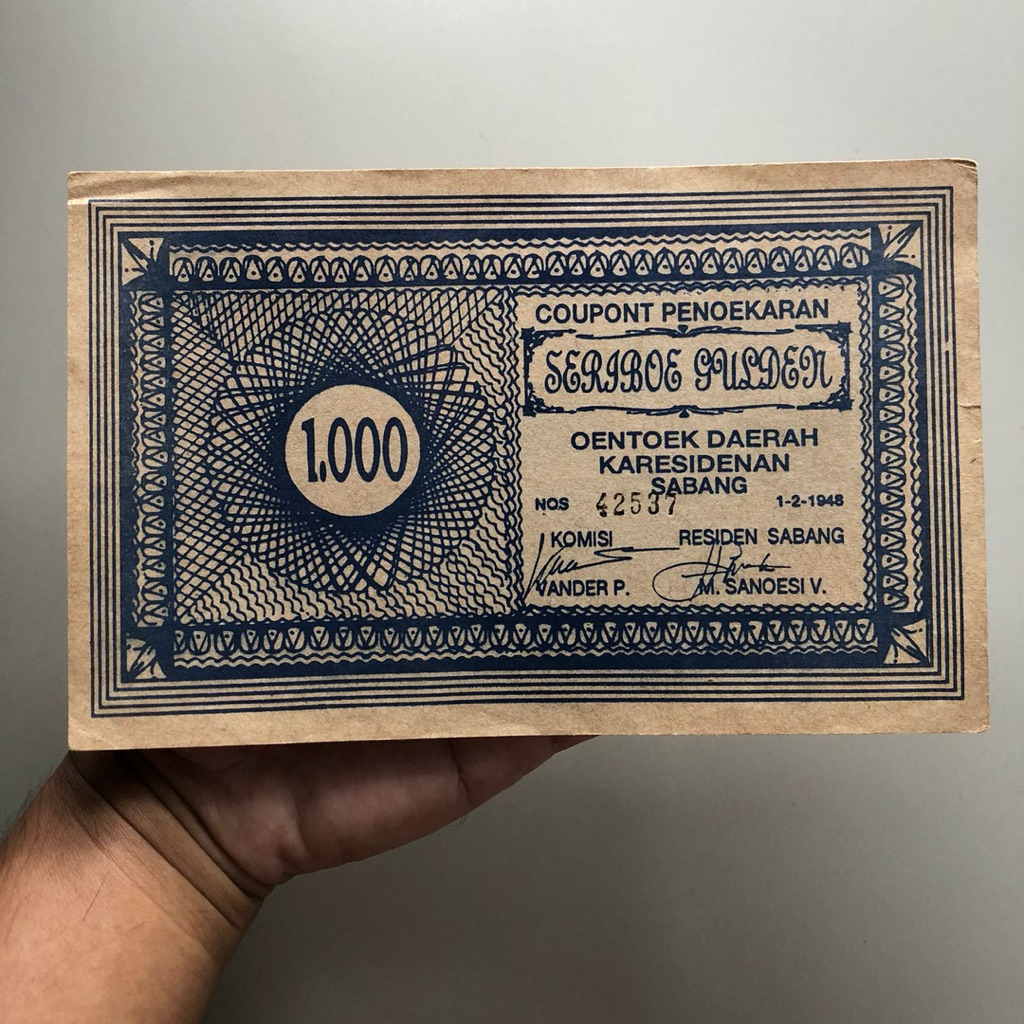 Uang Orida Sabang 1948 1000 Gulden
