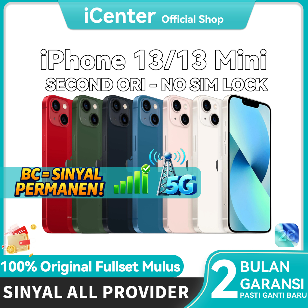 BC IPhone 13 & 13 Mini Sinyal Permanen 13 Second 13 Mini 128GB 256GB iCenter Asli 100%