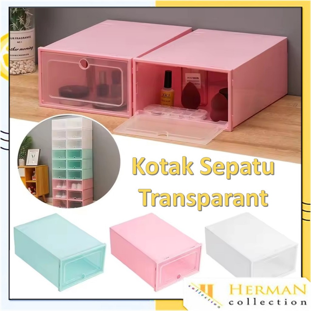 HC Kotak Sepatu Plastik Transparan Tebal Serbaguna Storage Box Organizer Rak Sepatu Mudah Dilipat Bi