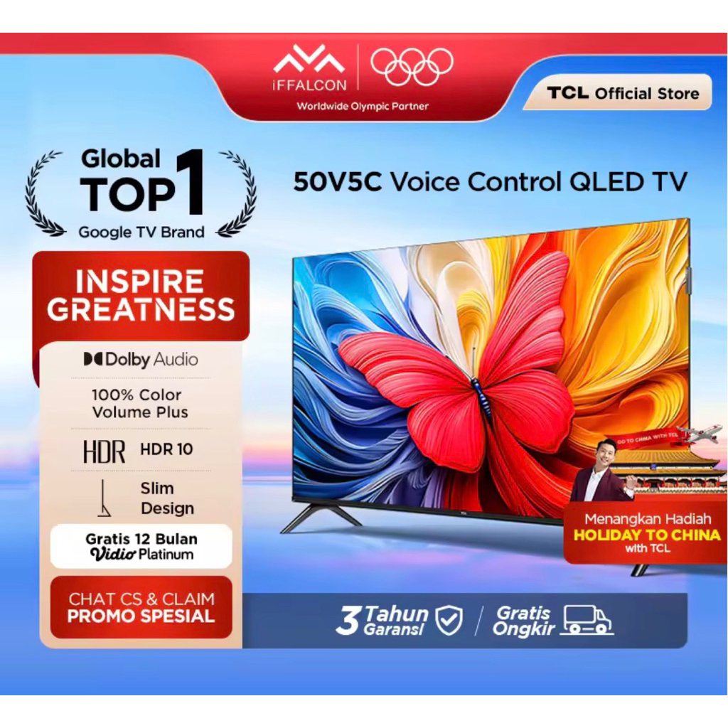 TV SMART ANDROID QLED TCL 50 INCH (50V5C) KHUSUS BINJAI