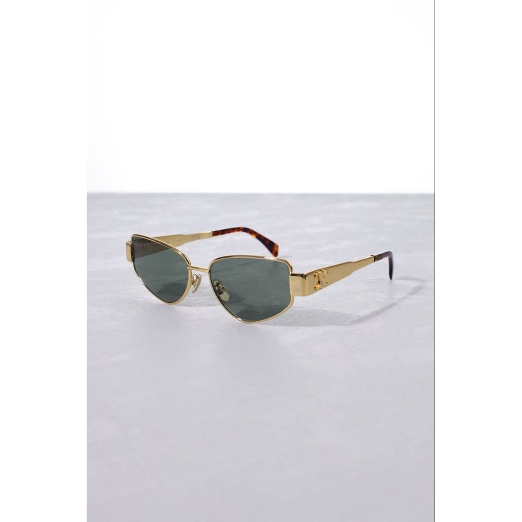 CELINE Metal Square Sunglasses Gold/Brown Havanah/Grey/Green