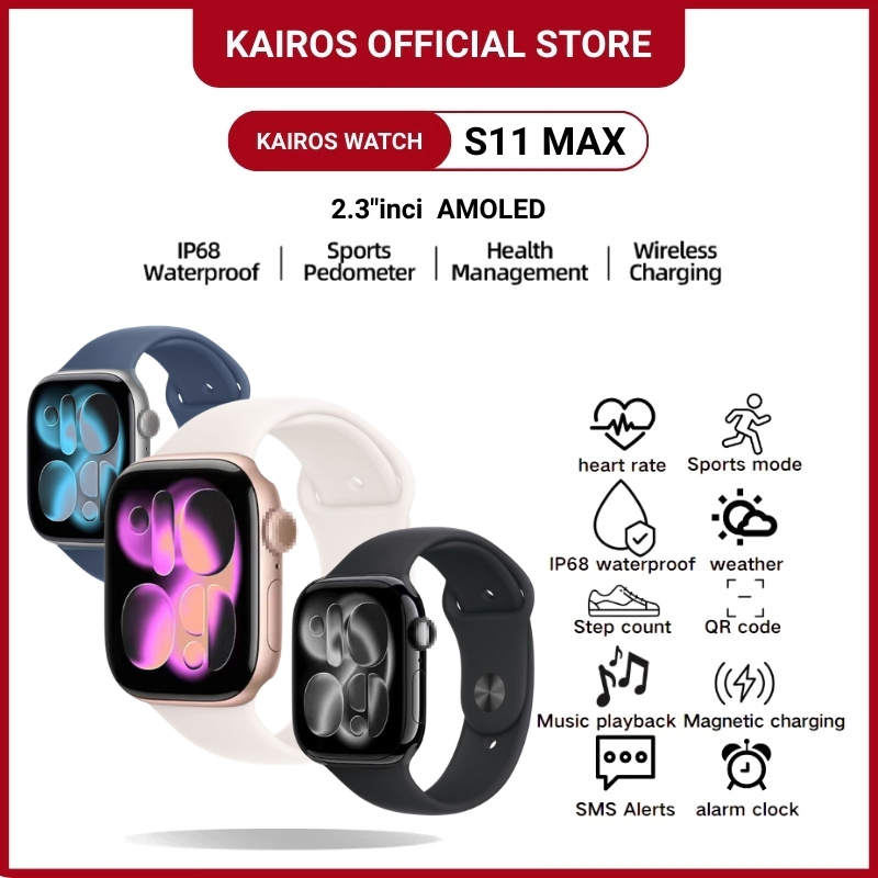 Kairos Smartwatch S11 Max with 2.3" HD AMOLED GPS NFC Waterproof Bluetooth iphone Call Jam Smartwatc
