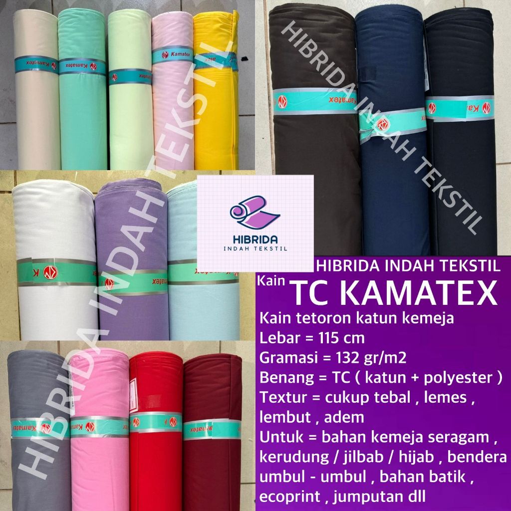 ( per 1 roll ) kain TC KAMATEX katun polyester adem lebar 115 cm putih bahan baju kemeja atasan sera