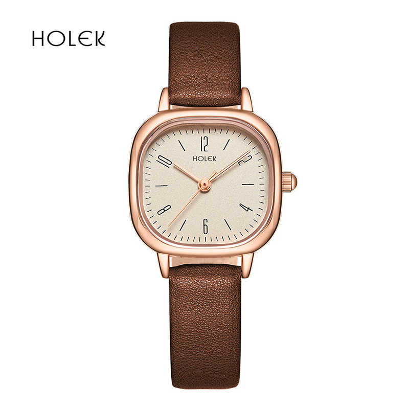 HOLEK 7126 Jam Tangan Wanita Anti Air Fashion Elegan Tali Kulit Quartz Jam Tangan Cewek+Kotak Gratis