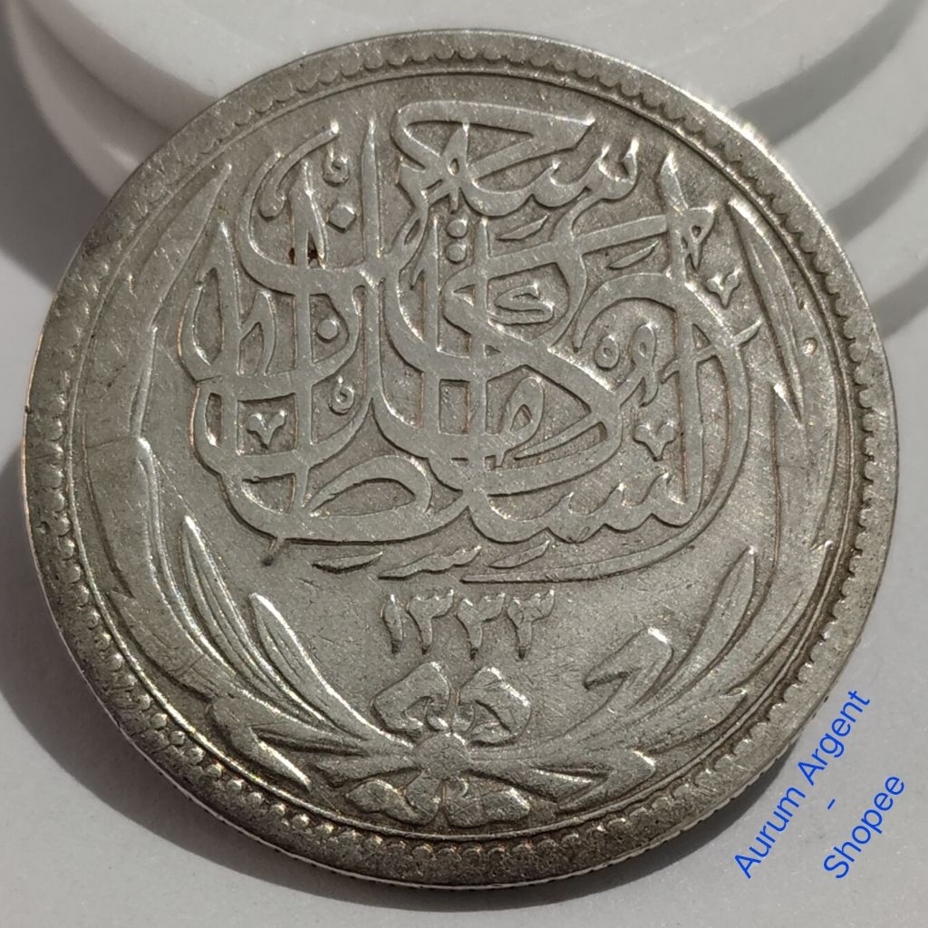 O.3-- 1 PC KOIN PERAK KUNO ASLI 5 PIASTRE HUSSEIN KAMEL TH.1916. -- SILVER COIN --