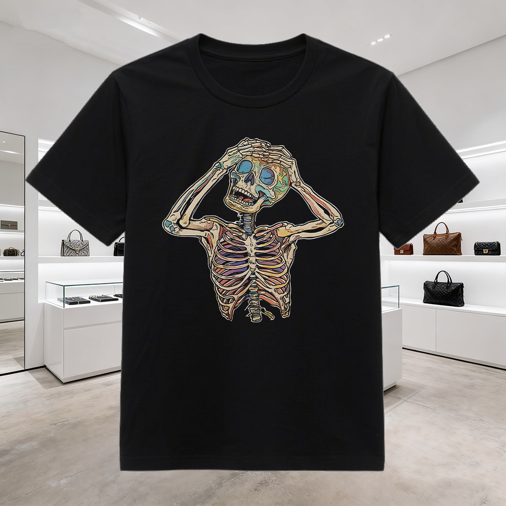 Kaos Distro Tengkorak Realistis Artistik - Kaos Polos Katun Combed 280gsm Tebal, Unisex S-5XL Lengan