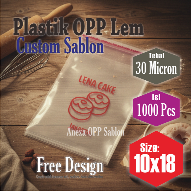 Plastik OPP 10x18 Tebal, kemasan Roti/Bakery Sablon Custom