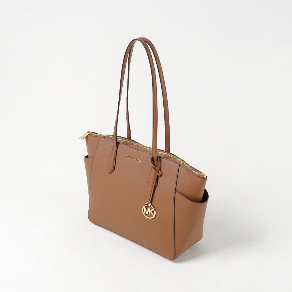 Tas MK MARILYN SIDE POCKET BROWN ZIP TOTE BAG 100% ORIGINAL