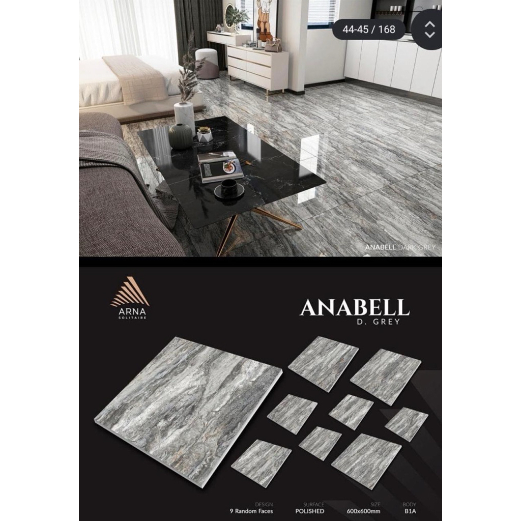 Granite Lantai 60x60 Anabell Dark Grey | Arna | Marble Dark