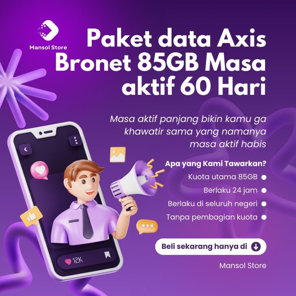 Paket Data Axis 85GB 60Hari / Kuota internet Axis 85GB 60Hari