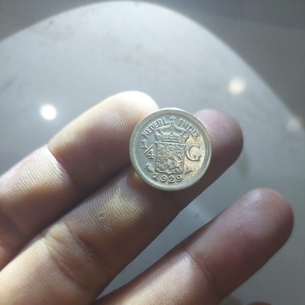 Koin perak 1/4 Gulden tahun 1929 AUNC Toning.
