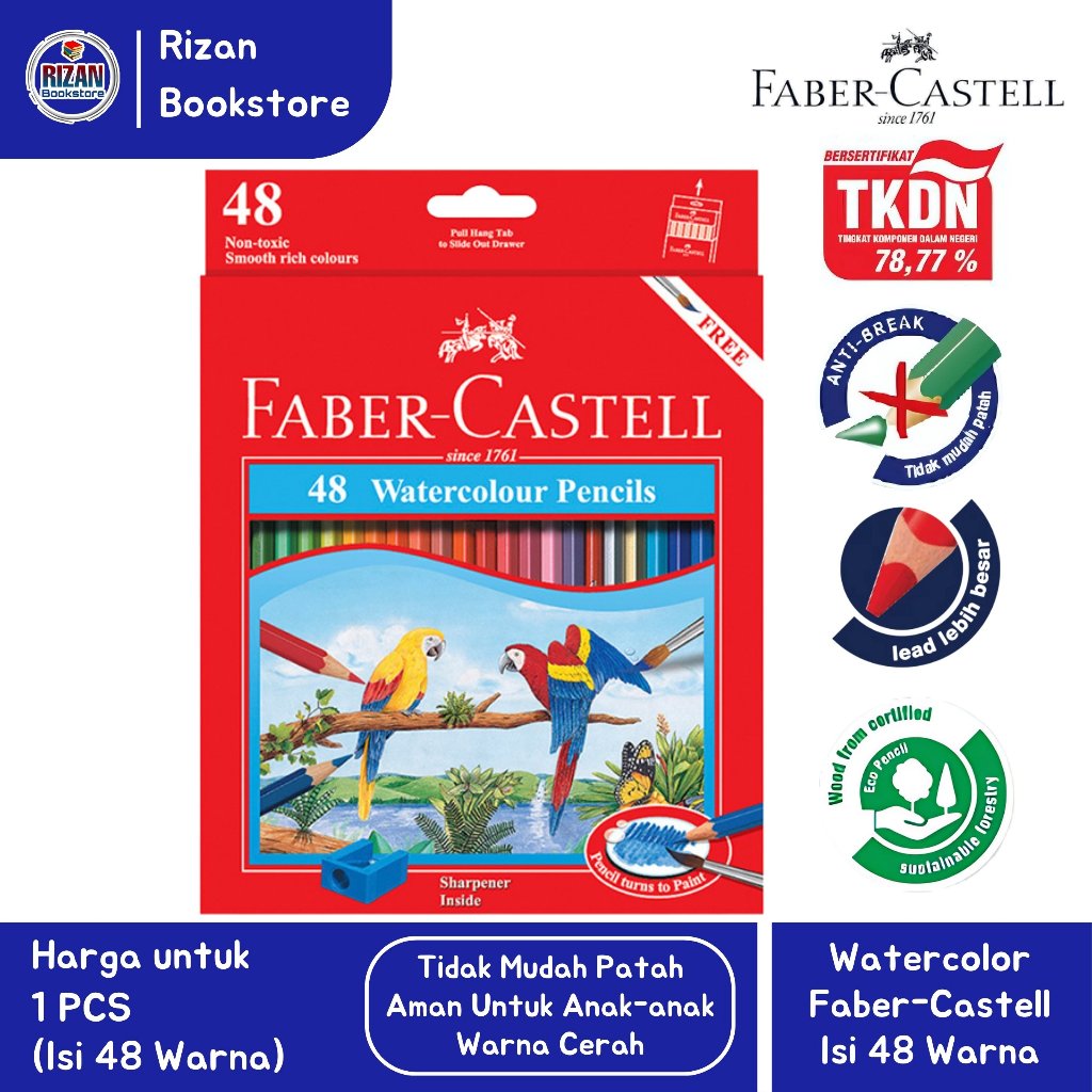 [FABER CASTELL] Pensil Warna Cat Air / Watercolor Pencil Isi 48 Warna Panjang