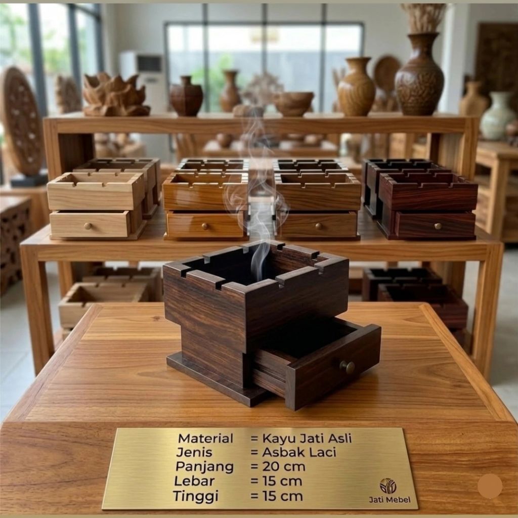 Asbak Kayu Jati Asli Model Laci Ukuran Jumbo Besar Desain Minimalis - senaly -